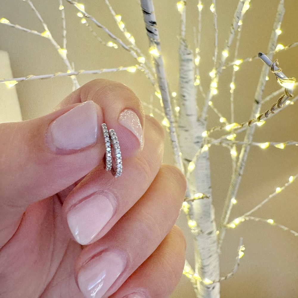 14K White Gold and Diamond Hoops